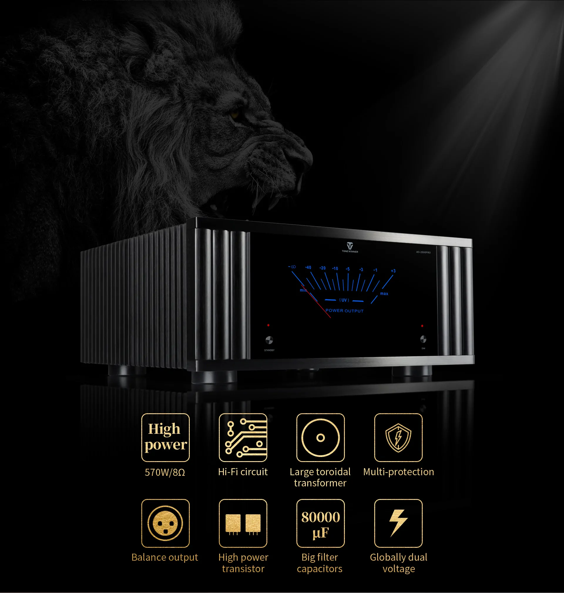 Tonewinner 1140W dual channels AV power amplifier for home theater