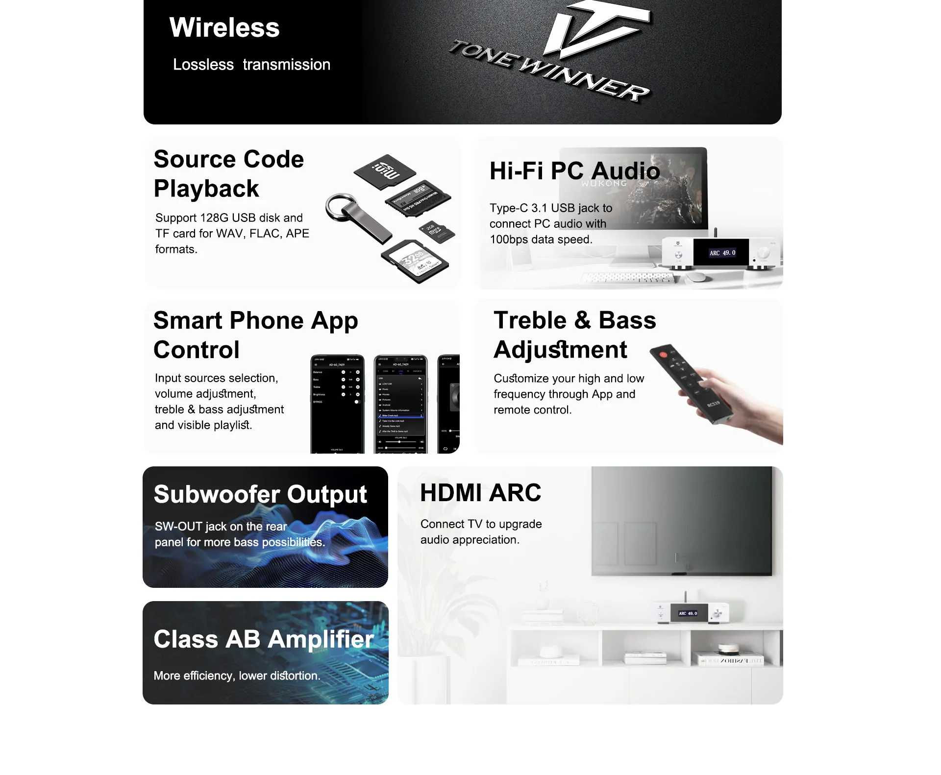 Tonewinner new arrival high speed Hi-Fi circuit stereo amplifier